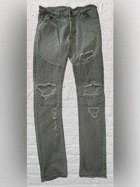H&M Divided Men's Skinny Army Green Distressed Jeans - Size: W:30- L:33